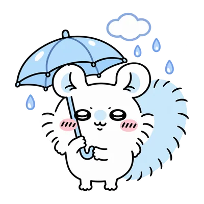 小桃撐著藍色雨傘的下雨天可愛插畫貼紙素材PNG圖片