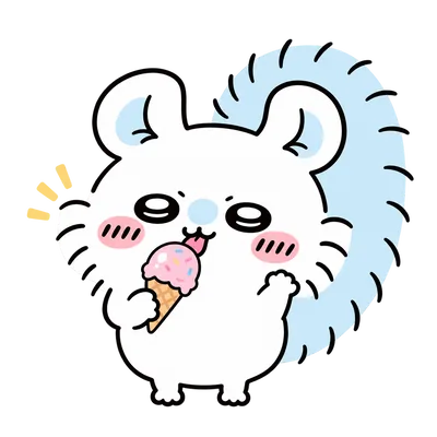 吉伊卡哇小桃開心吃著粉紅冰淇淋甜筒可愛插圖PNG圖片