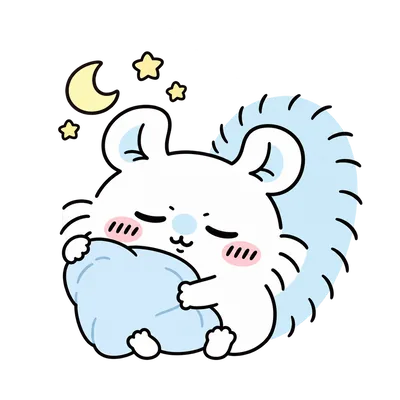 小桃抱著藍色抱枕閉眼安睡與月亮星星貼圖素材