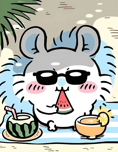小桃戴著太陽眼鏡在海灘吃西瓜消暑的吉伊卡哇頭像