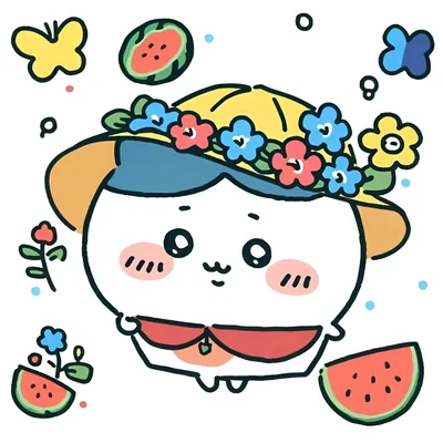 小八戴著花環草帽與西瓜點綴的夏日可愛社群頭像