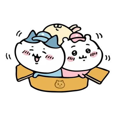 吉伊卡哇、小八與烏薩奇戴著帽子擠在紙箱中的去背圖片