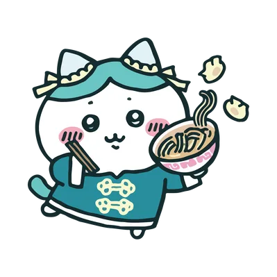 小八穿著中華風服飾端著拉麵的吉伊卡哇 PNG