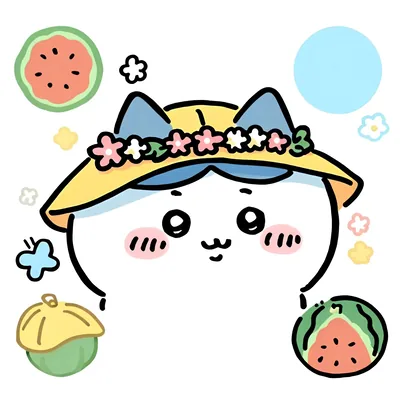 戴著小花草帽與西瓜相伴的小八可愛夏日吉伊卡哇頭像