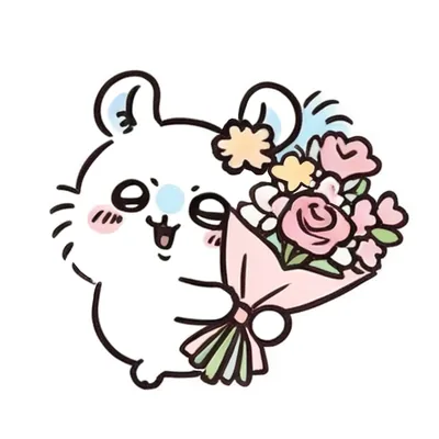 開心抱著漂亮粉紅花束慶祝的小桃吉伊卡哇PFP