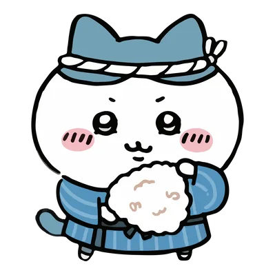 小八綁著頭巾身穿藍色法被抱著大飯糰的可愛角色素材