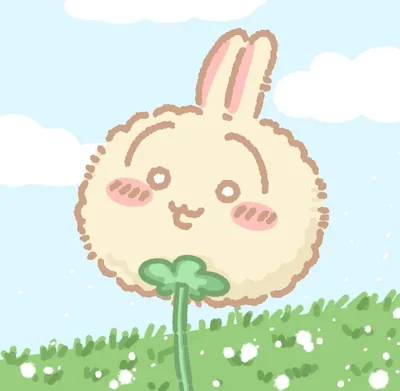 Fluffy dandelion Usagi smiling in the grassy field Chiikawa Icon