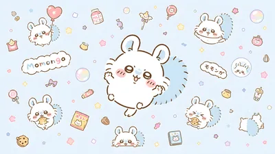 치이카와 모몽가와 귀여운 간식들이 가득한 파스텔 톤 데스크톱 배경화면