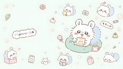 치이카와 모몽가가 간식을 먹고 독서를 하며 즐겁게 노는 데스크톱 배경화면