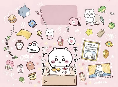 핑크색 배경에서 정성껏 그림을 그리는 귀여운 치이카와 데스크톱 배경화면