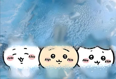 온천에서 기분 좋게 휴식을 취하는 치이카와, 하치와레, 우사기 데스크톱 배경화면