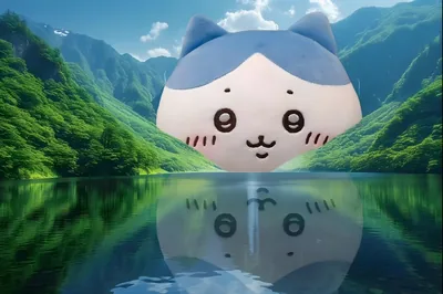 호수 위에 떠 있는 거대한 하치와레와 아름다운 산맥 풍경의 데스크톱 배경화면