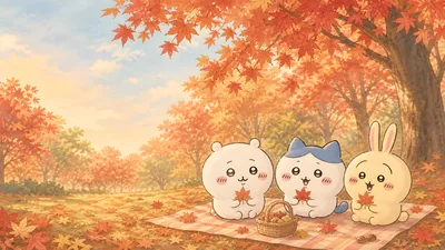Chiikawa, Hachiware, and Usagi autumn maple picnic for PC Wallpaper