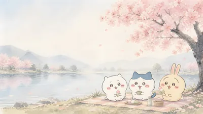 Chiikawa, Hachiware, and Usagi cherry blossom picnic for PC Wallpaper