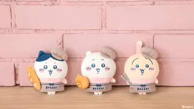 Chiikawa, Hachiware, and Usagi bakery plushies with bread for PC Wallpaper