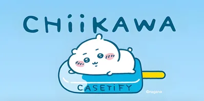 Chiikawa lying on a blue CASETiFY popsicle for PC Wallpaper