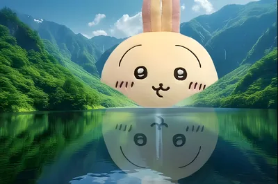 Giant Usagi reflecting on a beautiful mountain lake for PC Wallpaper