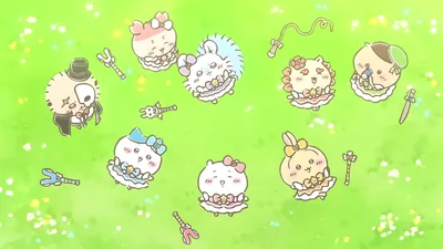 Chiikawa, Hachiware, Usagi and Momonga on green grass for PC Wallpaper