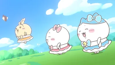 Chiikawa, Hachiware, and Usagi running in cute outfits for PC Wallpaper