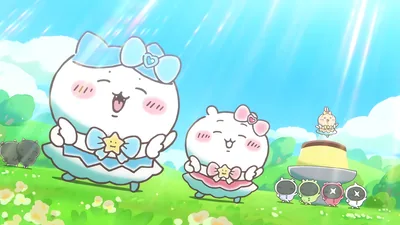 Chiikawa, Hachiware and Usagi in magical girl outfits for PC Wallpaper.
