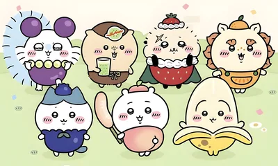Cute Chiikawa, Hachiware, and Usagi in fruit costumes for PC Wallpaper