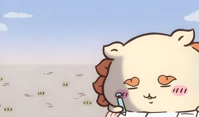 Cute Shisa holding a pen to its cheek under blue sky for PC Wallpaper