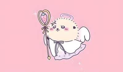 Cute Momonga dressed as an angel with a strawberry wand for PC Wallpaper