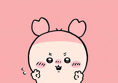 Cute Furuhonya with a determined face on pink background for PC Wallpaper
