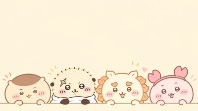 Cute Kurimanju, Rakko, Shisa, and Furuhonya peeking for PC Wallpaper