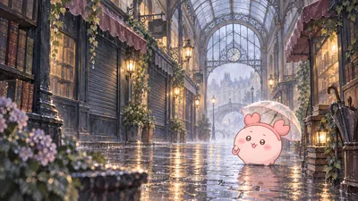 Furuhonya holding an umbrella on a rainy street wallpaper for PC 4K Image