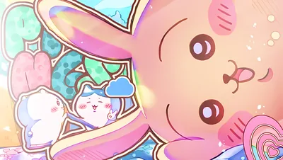 Usagi, Chiikawa and Hachiware in colorful fantasy art for PC Background.