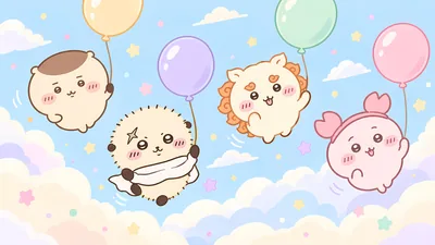 Kurimanju, Rakko, Shisa, Furuhonya flying with balloons for PC Background