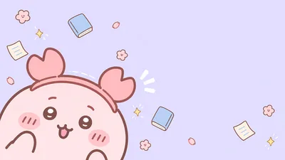 Cute Furuhonya with floating books on a pastel purple background for PC Background