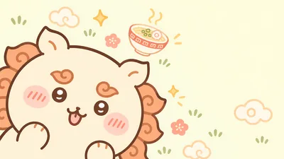 Cute Shisa smiling with a bowl of ramen for PC Background