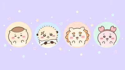 Cute Kurimanju, Rakko, Shisa, and Furuhonya on pastel purple for PC Wallpaper