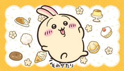 Cute Usagi surrounded by sweet desserts and flowers for PC Wallpaper