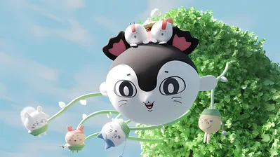 Siren with Chiikawa, Hachiware, and Usagi hanging from vines for PC Wallpaper