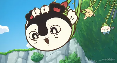 Momonga, Usagi, and Hachiware swinging on vines for PC Wallpaper
