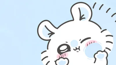 吉伊卡哇可愛小桃眨眼賣萌藍色簡約背景電腦桌布