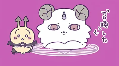 Devil Usagi summoning a fluffy monster on purple for PC Background