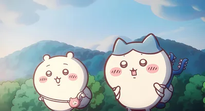 ชิคาวะ Chiikawa และ ฮาจิวาเระ Hachiware ยิ้มแย้มหน้าภูเขา วอลเปเปอร์คอมพิวเตอร์