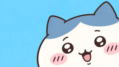 Cute Hachiware peeking and smiling on a blue background for PC Background