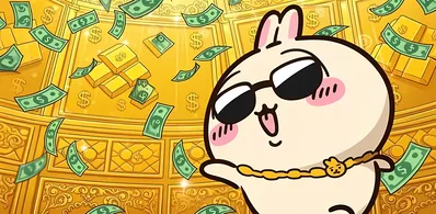 Rich Usagi wearing sunglasses with falling money and gold for PC Wallpaper