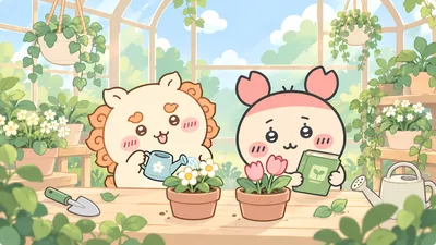 Shisa and Furuhonya gardening in a sunny greenhouse for PC Wallpaper