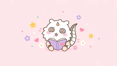 Cute Chiikawa character reading a book on a pink background for PC Background