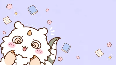 Cute Chiikawa character with flying books and sakura flowers for PC Wallpaper