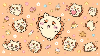 Cute Shisa pattern with sweets and boba tea Wallpaper for PC