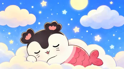 Siren sleeping peacefully on cloud under starry night sky for PC Wallpaper