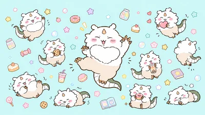 Cute Chiikawa character eating donuts and boba tea pattern for PC Wallpaper