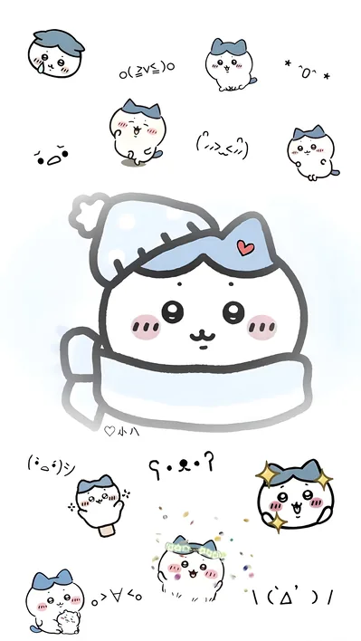 목도리와 겨울 모자를 쓴 귀여운 하치와레 표정 모음 스마트폰 배경화면